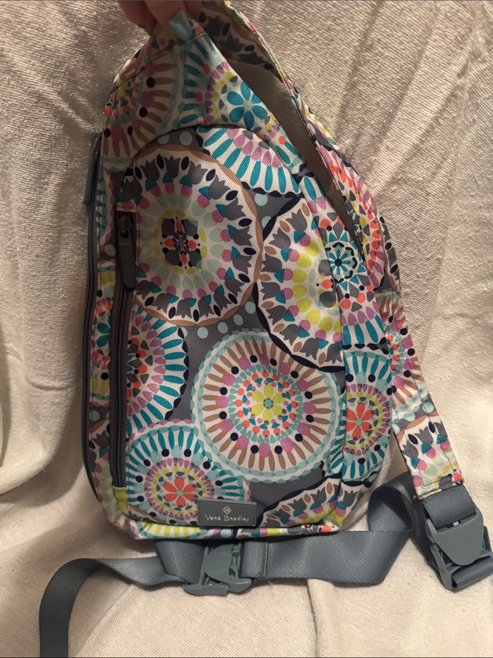 Vera Bradley Multicolor Medallion Sling Backpack in Teal, Pink, Yellow